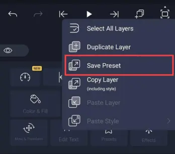 save customised presets
